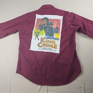 VTG Orvis‎ Mens Large Burgundy Elvis Presley Applique Canvas Button Up Americana